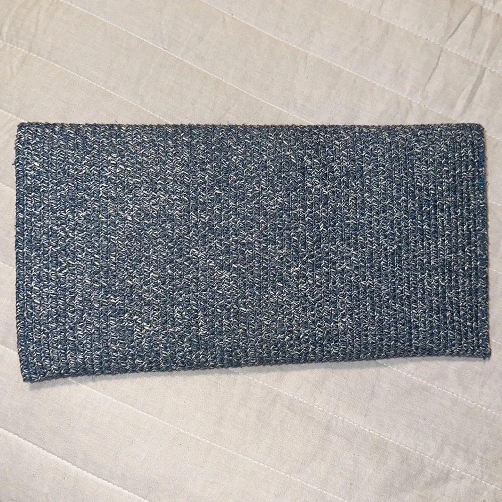 kelly & katie Blue White Heathered Paper Straw Large Bow Envelope Clutch